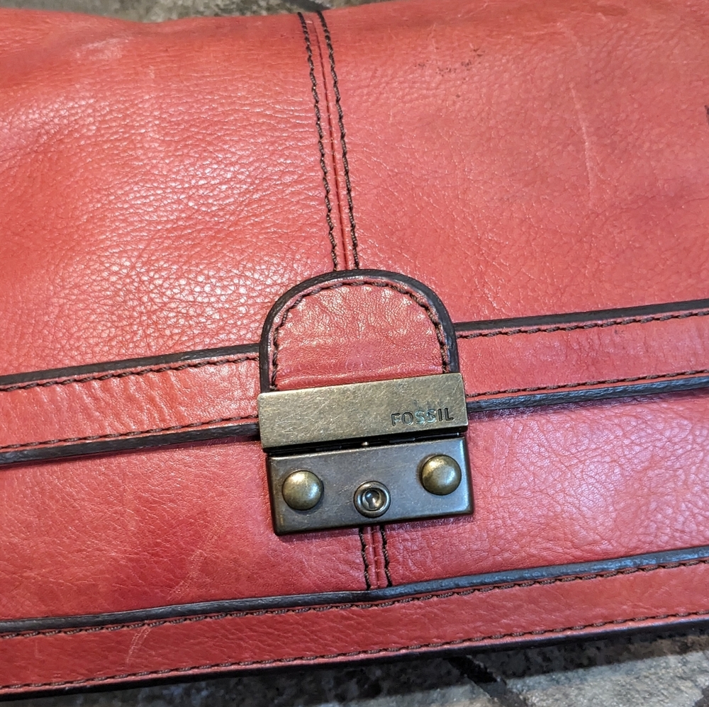 Vintage Fossil Y2K Leather Flap Chain Strap Baddie Shoulder Bag Pinky Red - Picture 5 of 16